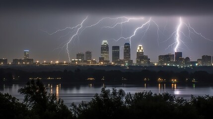 A dramatilightning storm illuminating the skyline AI generated