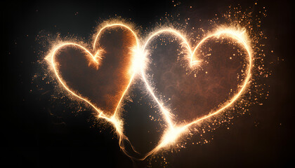 Romantic heart shapes created by sparklers in summer