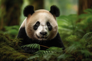 Obraz premium Enchanting Playfulness: Adorable Panda in the Bamboo Forest