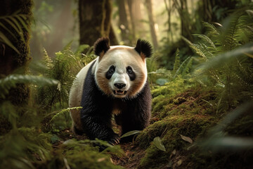 Enchanting Playfulness: Adorable Panda in the Bamboo Forest