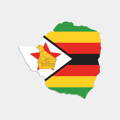 zimbabwe map with flag on gray background