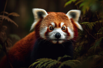 Enchanting Playfulness: Adorable Red Panda in the Forest Canopy