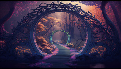 Soul Forest Bridge Concept. Spiritual Mindfulness Consciousness Psychedelic Trippy Oneness Awakening Enlightenment New Age Concept