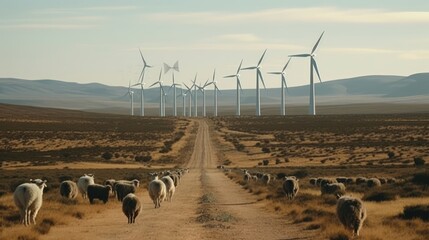 A modern wind farm in a desolate place AI generated - obrazy, fototapety, plakaty