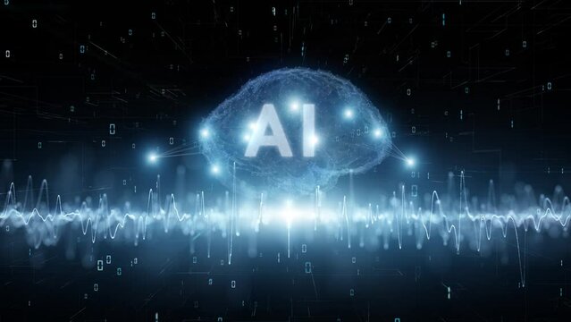 Artificial intelligence cyberspace with ai brain loop animation. Big data flow analysis.