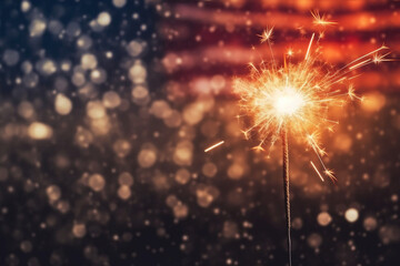 A sparkler, blurred independence day background. AI generative