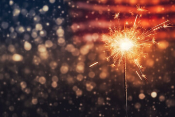 Naklejka premium A sparkler, blurred independence day background. AI generative