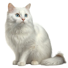 little white cat sitting on the ground , background removed png, transparent background for digital art/work.