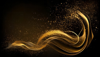 Gold flow and golden glitter smoke particles background - obrazy, fototapety, plakaty