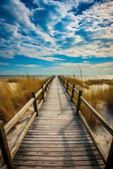 Boardwalk leading to the heaven, divine style, holy fantasy. AI generative