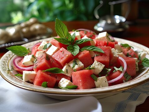 watermelon and feta salad, generative ai