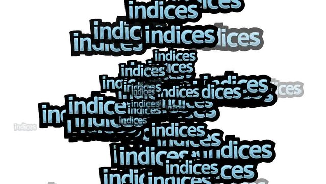 animated video scattered with the words INDICES on a white background