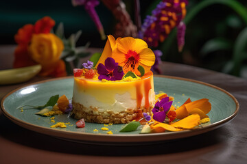 Obraz na płótnie Canvas Exotic Mango Cheesecake: A Tropical Twist on a Classic Dessert
