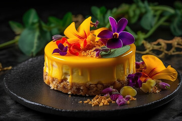 Fototapeta na wymiar Exotic Mango Cheesecake: A Tropical Twist on a Classic Dessert