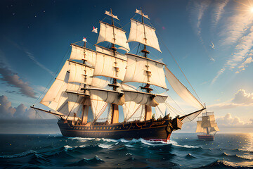 Naklejka na ściany i meble Sailing ship illustration