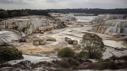 Barren quarry with machinery AI generated