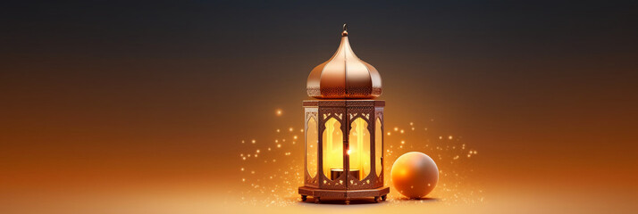 Fototapeta na wymiar Ramadan Kareem greeting card. Islamic lantern. AI generative