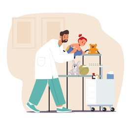 Male Pediatrician Administers Vaccines To Baby For Protection Against Diseases. Doctor Evaluate Immunization Schedule