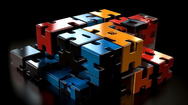 Block techno color puzzle on black background 