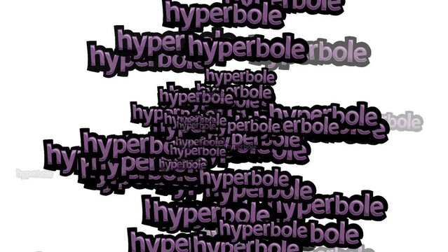 animated video scattered with the words HYPERBOLE on a white background