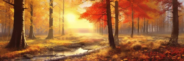 Foto op Canvas The most beautiful red autumn forest in the world. AI generative © SANGHYUN