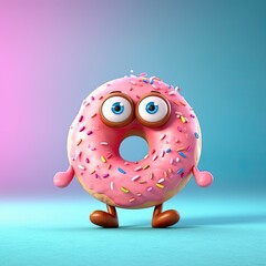 Cute Cartoon Donut Character (Generative Ai)