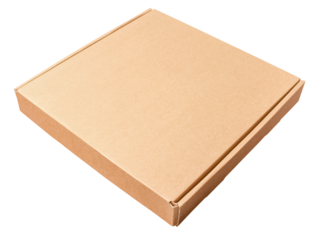 Closed Kraft pizza box. Isolated object on a transparent background. Mockup, element for design