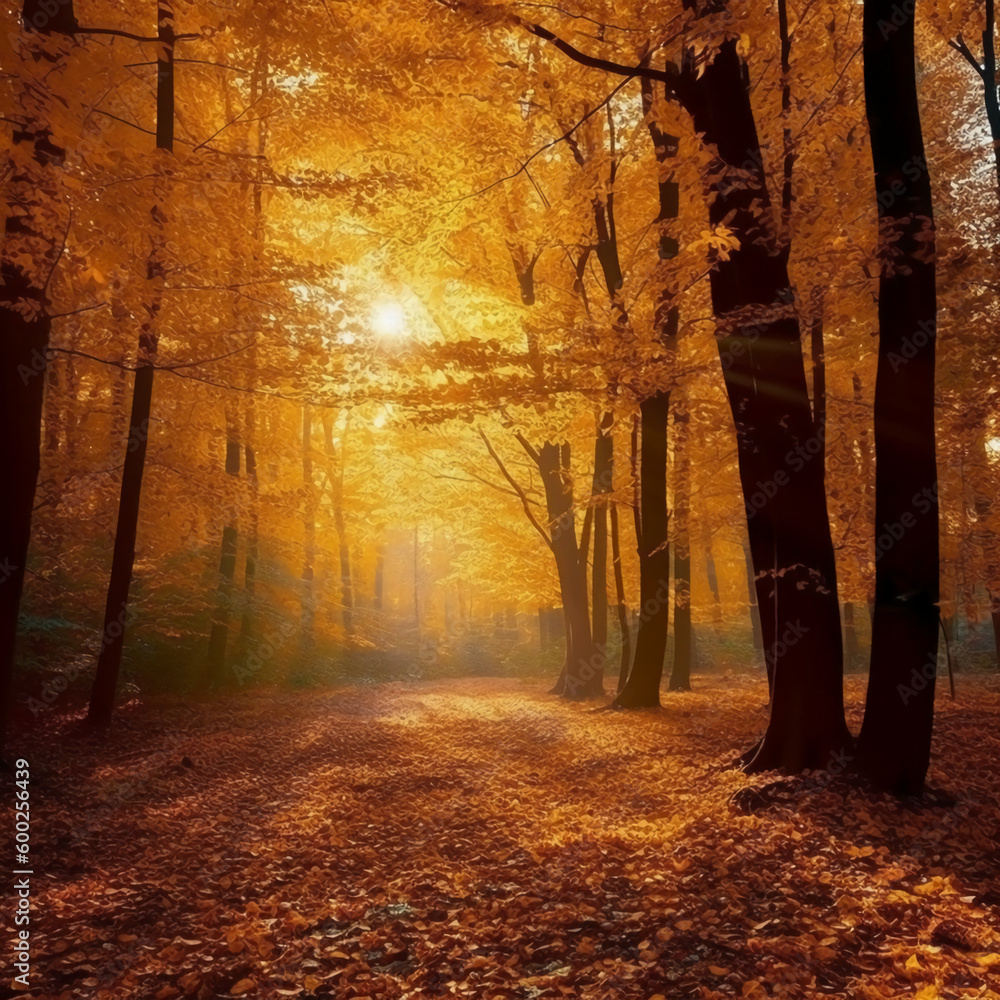 Wall mural the most beautiful yellow autumn forest in the world. ai generative