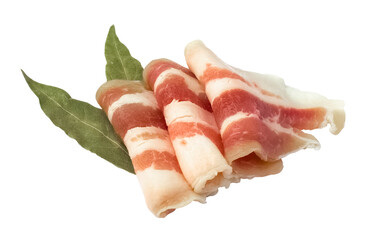Salted pork lard with spices on a transparent background. Sliced bacon. Isolated object