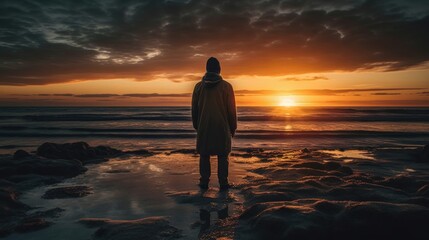 Lone person admiring a sunset AI generated