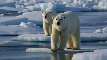 Obraz na płótnie Canvas Polar bear mother with cubs AI generated