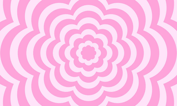 Groovy psychedelic pattern in y2k style. Repeating pink flowers background in trendy retro 2000s design. Cute vector illustration in pastel colors.