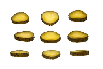 Set of pickle slice cucumber isolated on white background.