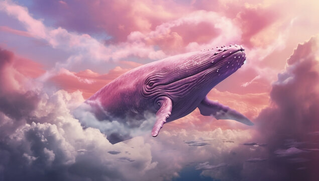 The painting of a whale surrounded by clouds, generative ai