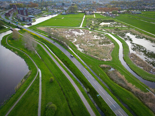 highway along the countryside between Leiden and Leiderdorp, The Netherlands.