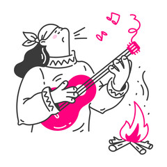 woman singing at campfire on vacation