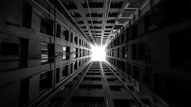 Tunnel of light. Perspective created by tall buildings