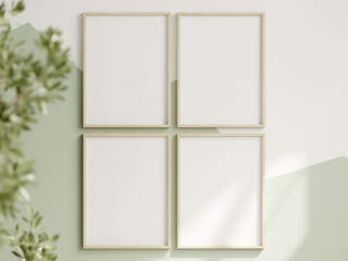 four vertical frames on the white and green wall, boy room interior frame mockup, print mockup, baby room mockup, kids room mockup, nursery interior frame mockup, gallery wall mockup, 3d render