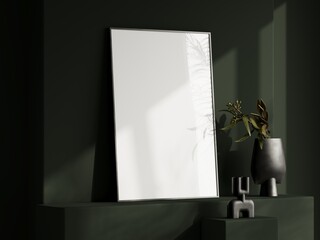 frame mockup in dark interior room, 3d render