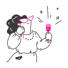 woman in mask drinking champagne