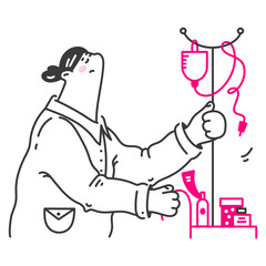 Female nurse prepares IV drip