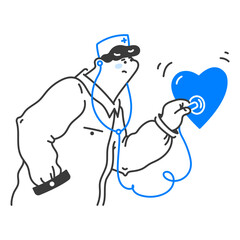 Male doctor hearing heartbeat using stethoscope