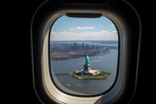 view from window of airplane - NYC