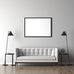 Plain blank white canvas mock-up in living room background with plants 