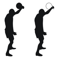 Set silhouettes athletes weight lifter lift kettlebell, weights. Weight lifting. Pull, push, bench press