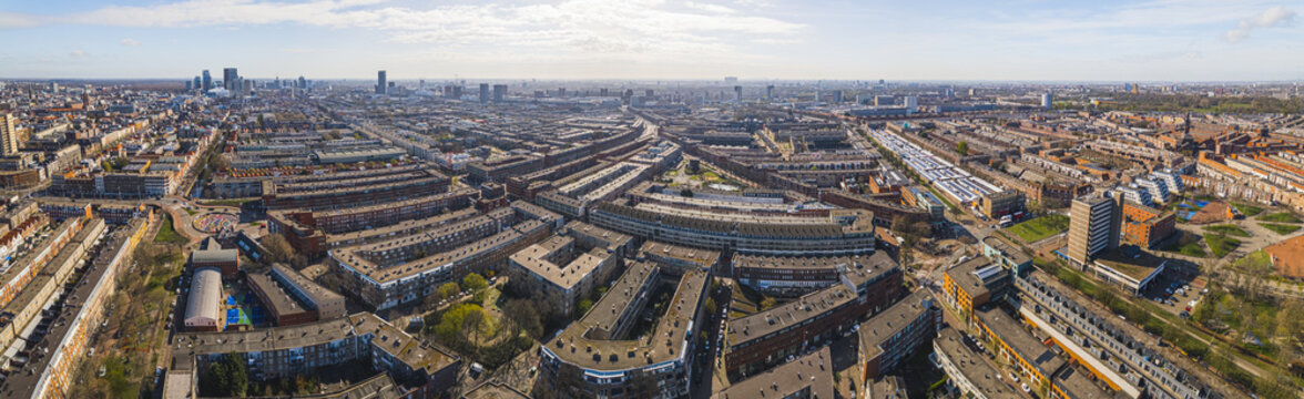 aerial panorama of Hague city on a spring sunny day, the Netherlands. High quality photo