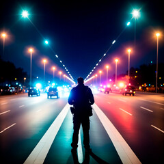 Police operation in night city. Generative AI