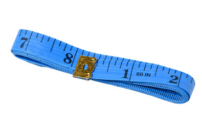 Blue centimeter on a white isolated background, measuring device