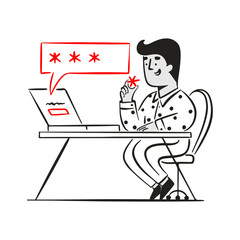 Young man enter password on his laptop