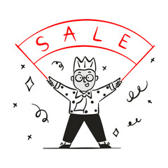 Man holding discount poster